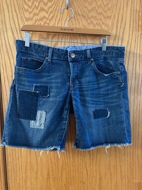 GAP 1969 Denim Patchwork Boyfriend Bermuda Shorts - Dark Blue Sz 30/10